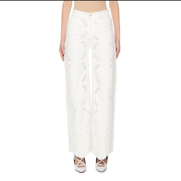 NWT OFF-WHITE White Sangallo Eyelet Embroidered High-rise Straight-leg Jeans
